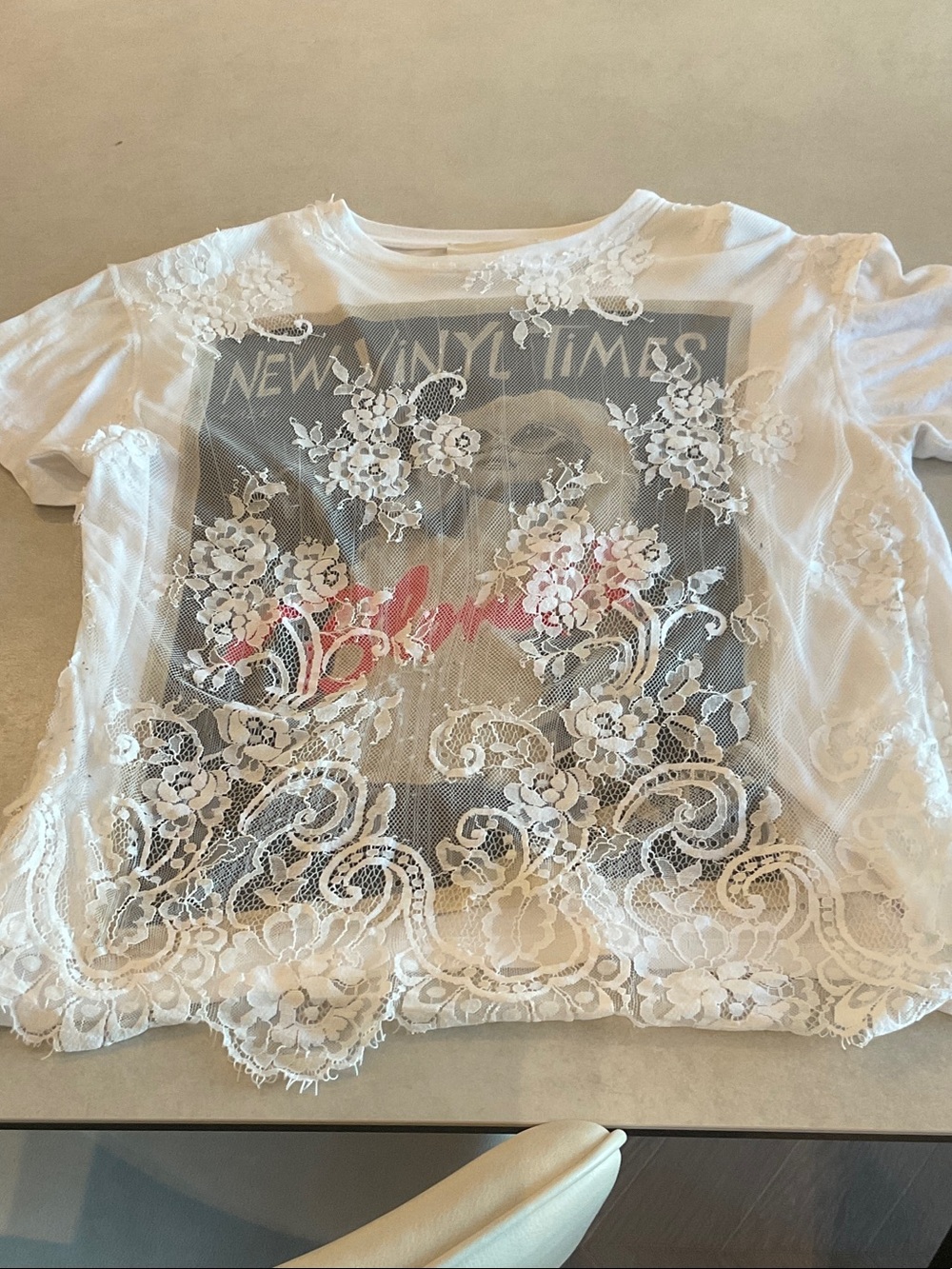 White Lace Graphic Top (M)